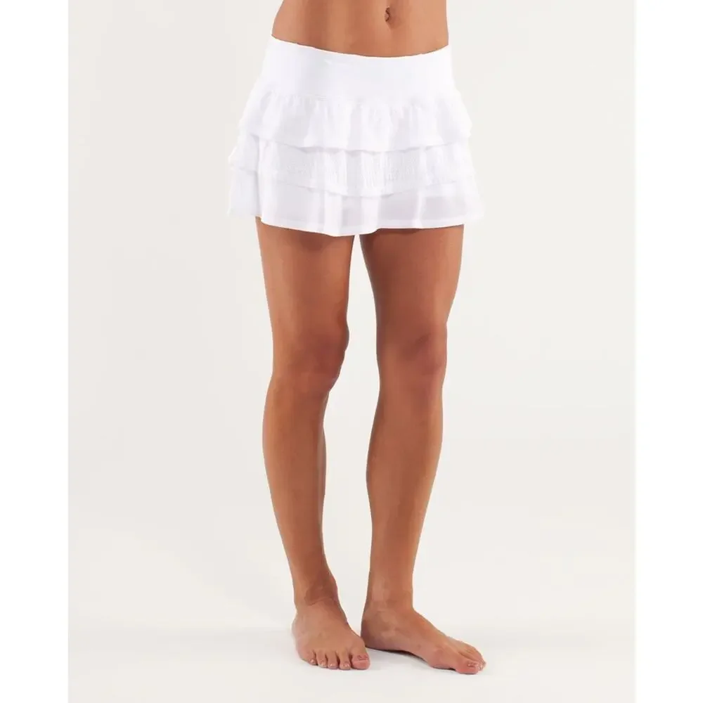 Lululemon Run Nothing to Hide Mini Micro Skort Skirt Shorts Tiered White Size 6 - Picture 16 of 16